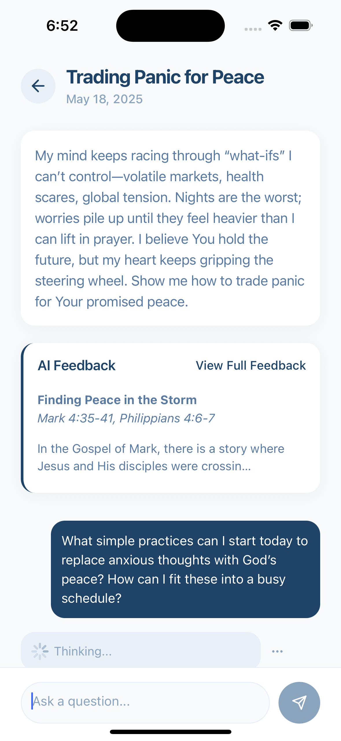Bible Coach AI App Interface - Trading Panic for Peace